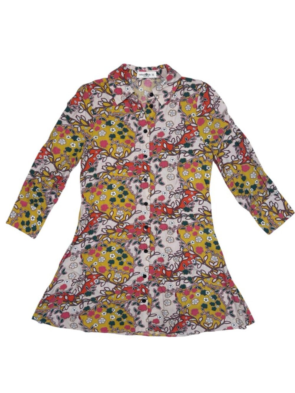 Natural Life Twiggy Retro XS Mini Dress Kimono Floral Lightweight 3/4 Sleeve - Picture 3 of 9